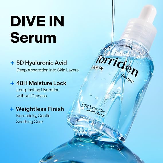 Torriden DIVE IN Hyaluronic Acid Serum for Deep Hydration | Korean K-Beauty Glass Skin Plump Glow | Lightweight Fast-Absorbing Face Serum 50ml (1.69 fl.oz.)